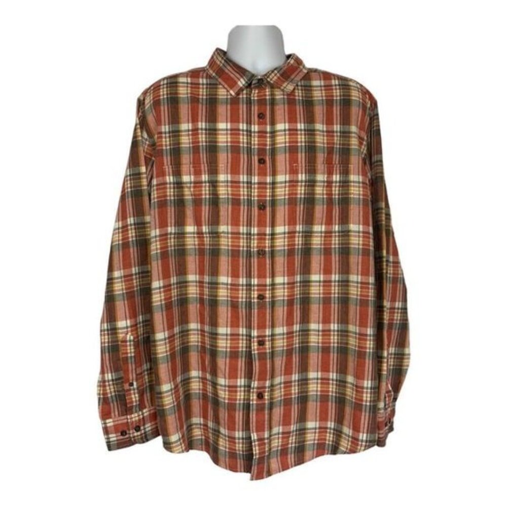 George Mens Plaid Button Up Long Sleeve Shirt 2XL Classic Fit Polyester Cotton